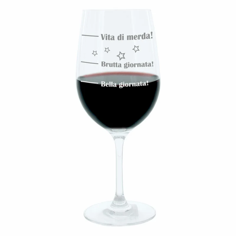 Leonardo Weinglas XL, Bella Giornata!, Brutta Giornata!, Vita Di Merda!, Geschenk Stimmungsglas mit lustiger Gravur Auf Italienisch, Mood Wein Glas, 610ml