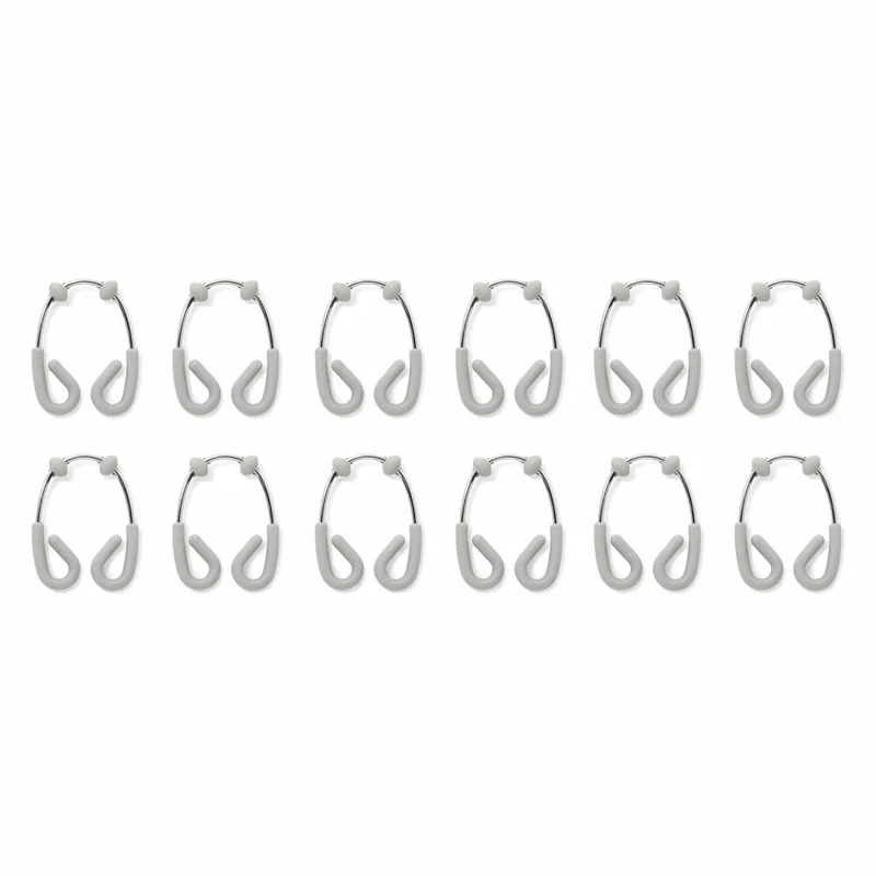Umbra Flex Doppel Duschvorhangringe, Haken für Duschvorhang mit Gleitsystem, Duschhaken, Duschringe, Ringe, Grau/Chrom, Edelstahl, 12er Set, 1013172-1165