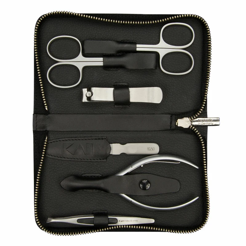 Kai Nagelpflege Set BCI 03 6-tlg. im Lederetui, Beauty Care Instruments, Edelstahl, Nappaleder, Silberfarben, Schwarz, BCI-Set 03