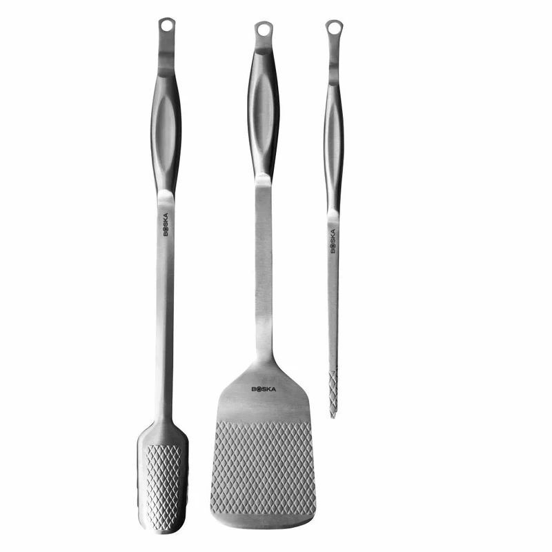 Boska Essential BBQ Tools Grillwerkzeug-Set Monaco+ 3-tlg., Pinzette, Wender, Zange, Edelstahl, Silberfarben, 320044