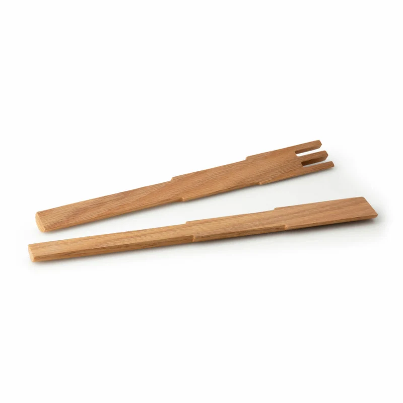 Continenta Salatbesteck Pixel, 2-tlg., Salat Besteck, Salatgabel, Salatlöffel, Holzbesteck, Eichenholz, L 35 cm, 4166