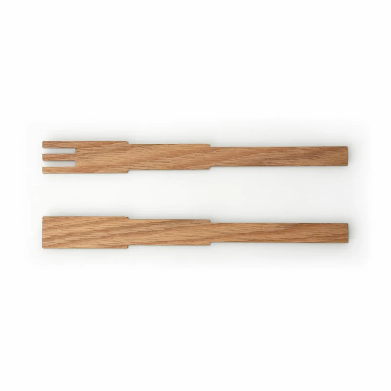 Continenta Salatbesteck Pixel, 2-tlg., Salat Besteck, Salatgabel, Salatlöffel, Holzbesteck, Eichenholz, L 35 cm, 4166