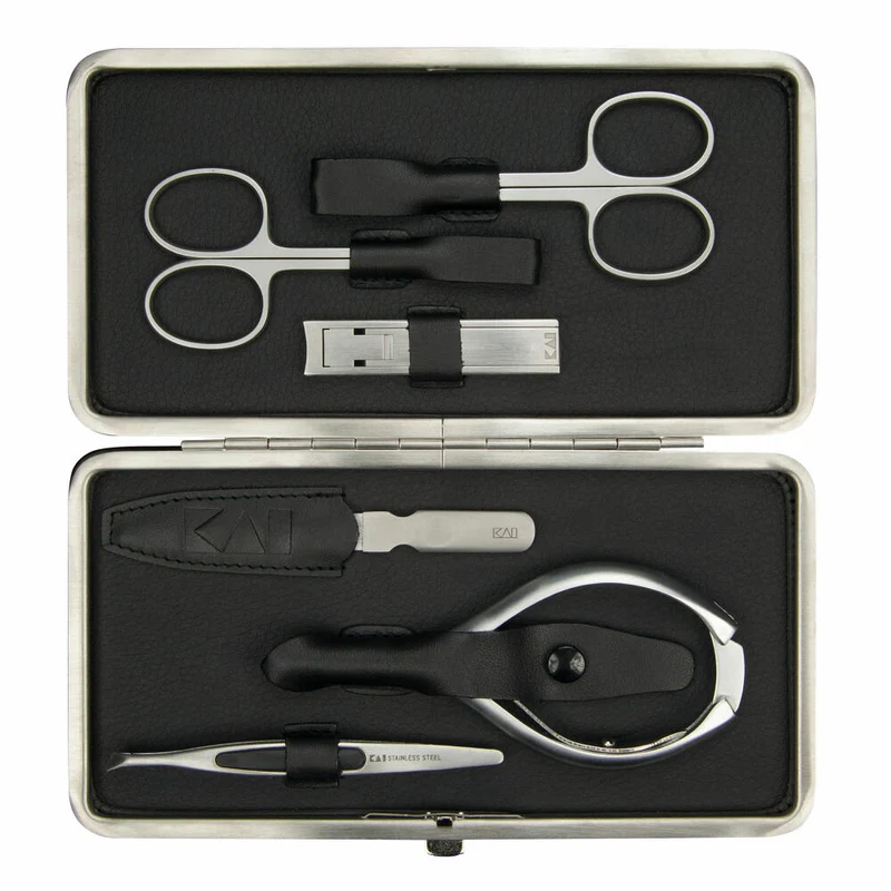 Kai Nagelpflege Set BCI 05 6-tlg. im Lederetui, Beauty Care Instruments, Edelstahl, Nappaleder, Silberfarben, Schwarz, BCI-Set 05