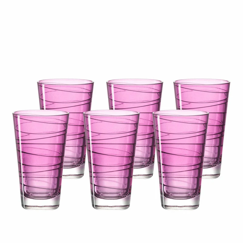 Leonardo Vario Struttura Trinkglas Groß 6er Set, Wasserglas, Saftglas, Glas, Lila, 200 ml, 18235
