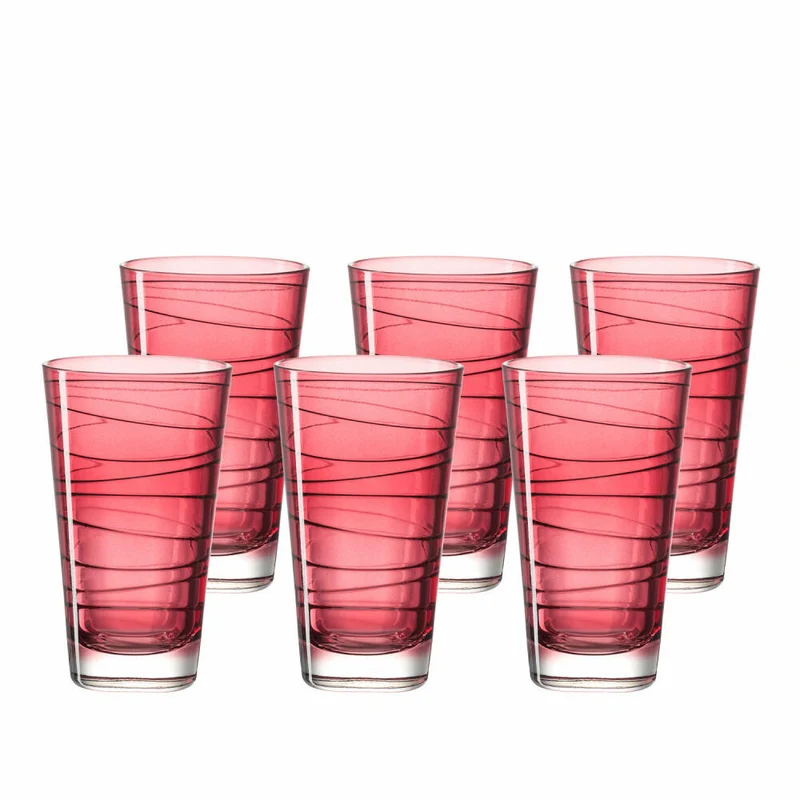 Leonardo Vario Struttura Trinkglas Groß 6er Set, Wasserglas, Saftglas, Glas, Rot, 200 ml, 18233