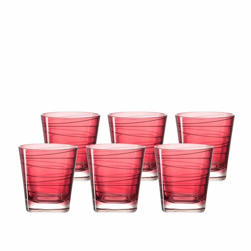Leonardo Vario Struttura Trinkglas Klein 6er Set, Wasserglas, Saftglas, Glas, Rot, 170 ml, 18227