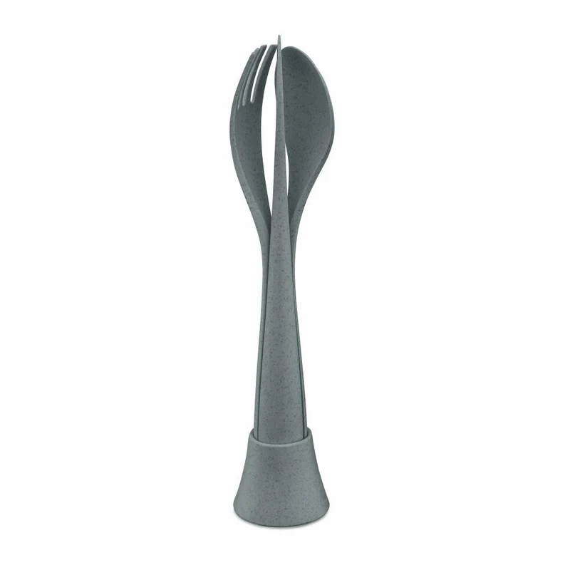Koziol Besteck-Set 4-teilig Tulip, Besteckset, To Go Besteck, Thermoplastischer Kunststoff, Organic Deep Grey, 4037673