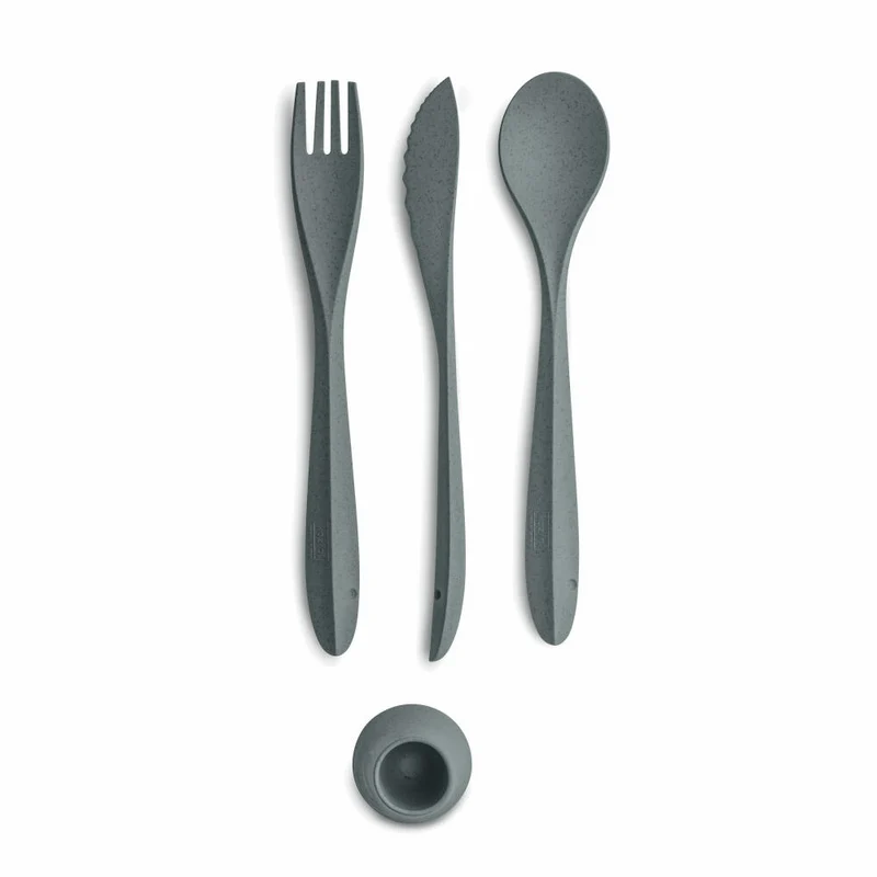 Koziol Besteck-Set 4-teilig Tulip, Besteckset, To Go Besteck, Thermoplastischer Kunststoff, Organic Deep Grey, 4037673