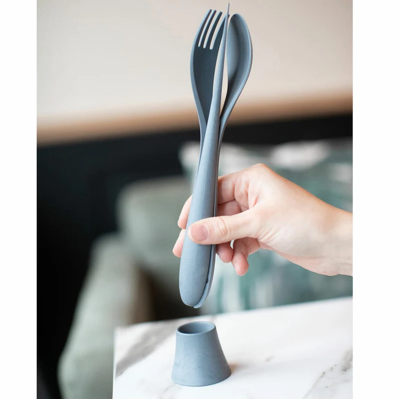 Koziol Besteck-Set 4-teilig Tulip, Besteckset, To Go Besteck, Thermoplastischer Kunststoff, Organic Deep Grey, 4037673
