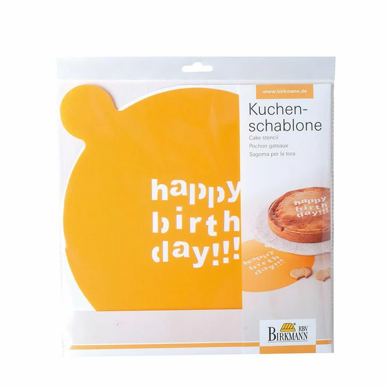 Birkmann Kuchenschablone Happy Birthday, Kuchen Schablone, Tortenschablone, Kuchendekoration, Kunststoff, Orange, Ø 28 cm, 450165