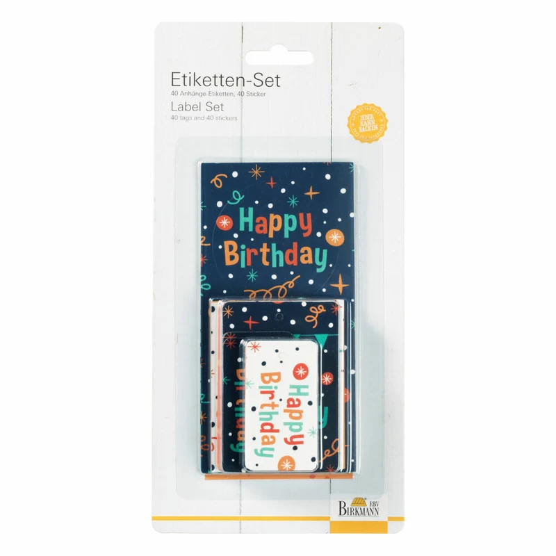Birkmann Happy Birthday Etikettenset, 80-tlg., Etikettenanhänger, Geschenkanhänger, Geschenk, Papier, 441323