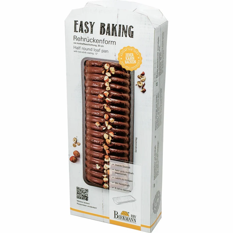 Birkmann Easy Baking Rehrückenform, Rehrücken Form, Kuchenform, Backform, Karbonstahl, 30 cm, 881129