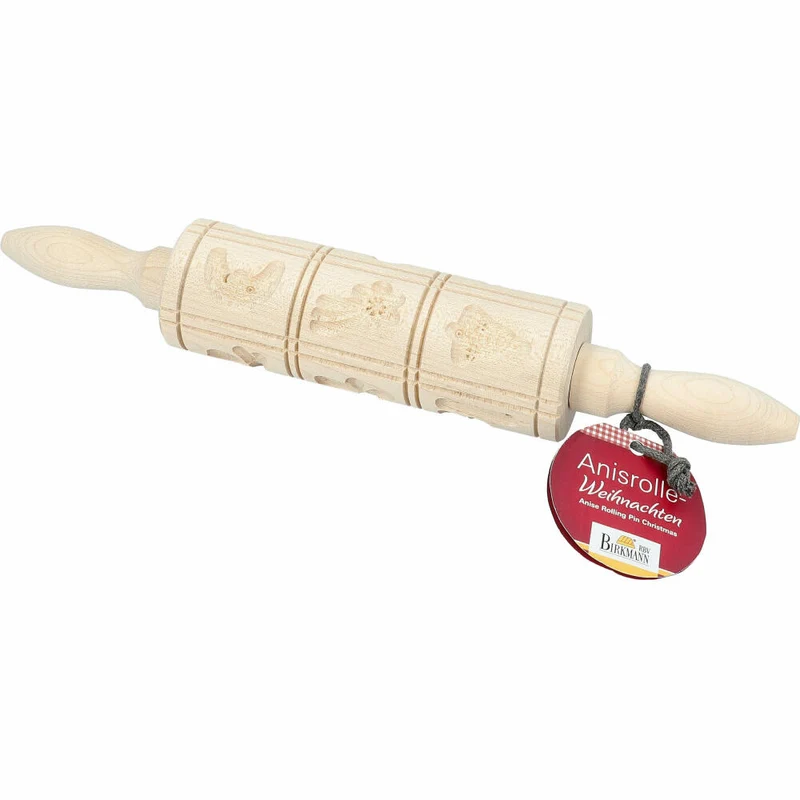 Birkmann Anisrolle Weihnachten, Teigrolle, Motivrolle, Prägerolle, Muster Rolle, 12 Motive, Ahornholz, 15.5 cm, 340787