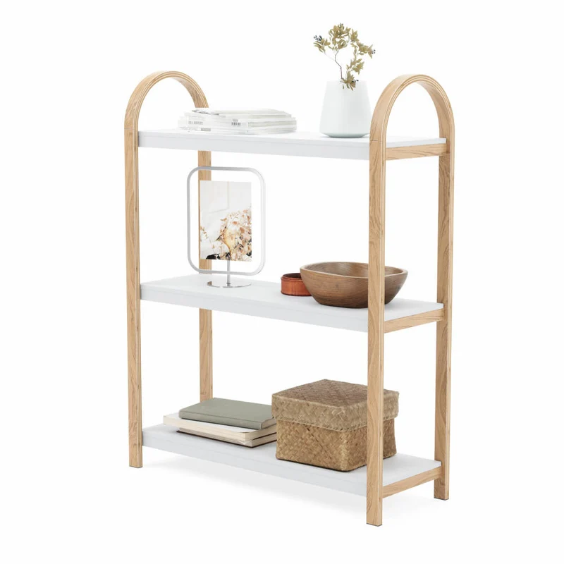 Umbra Regal Bellwood, Standregal, freistehend mit 3 Ablagen, Pappelholz, Weiß / Natur, 90 cm, 1016838-668