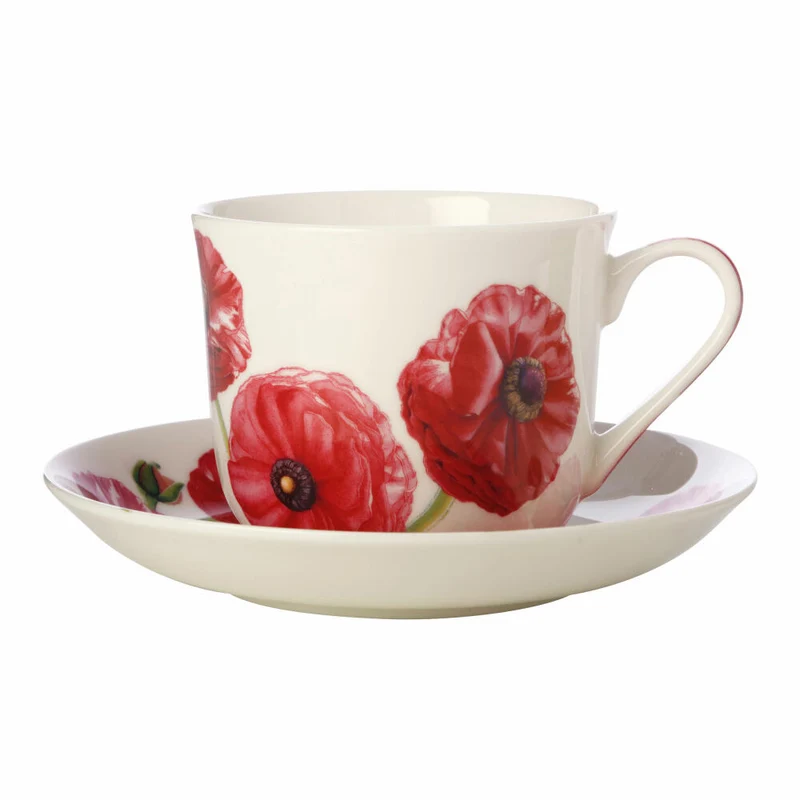 Maxwell & Williams Tasse mit Untertasse - Katherine Castle Floriade, Ranunkel , Bone China, Bunt, 480 ml, JY0035
