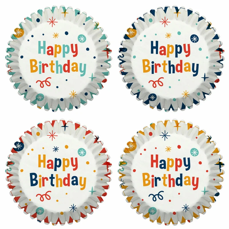 Birkmann Papierbackförmchen, 100 Stück, Backförmchen, Muffinbackform, Muffinform, Happy Birthday, Ø 7 cm, 444812
