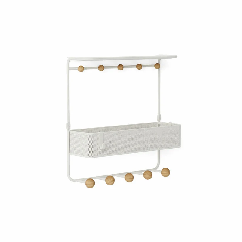 Umbra Estique Wandorganizer mit 10 Haken, Hakenleiste mit Ablage, Stahl, Weiß, 1018030-660