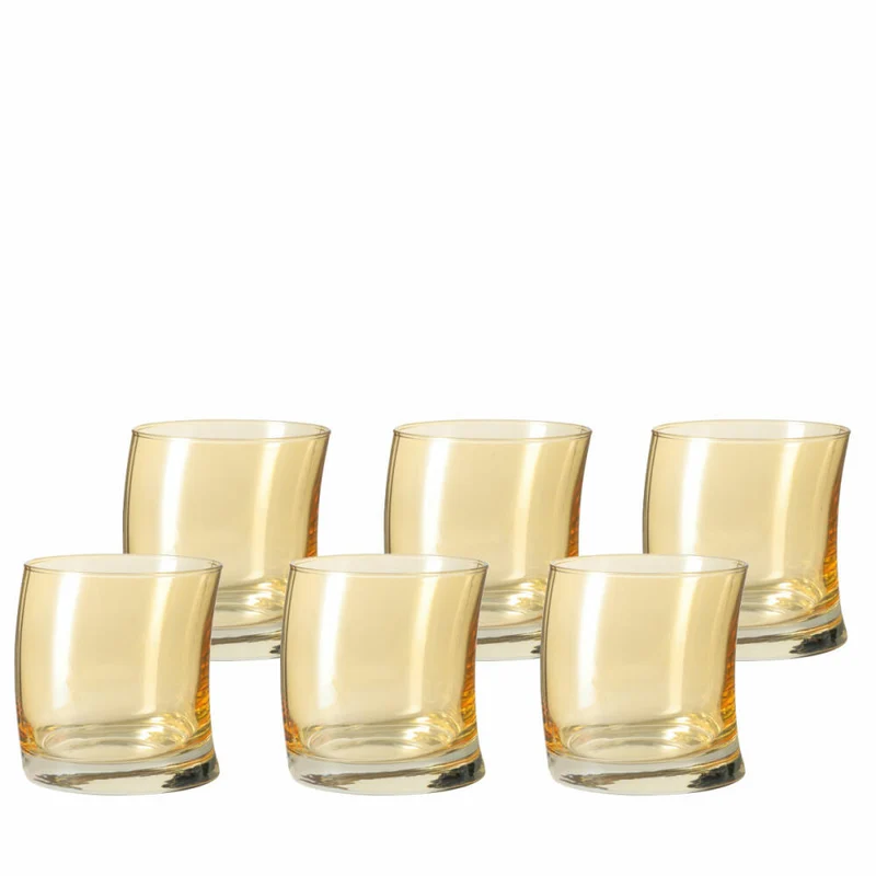 Leonardo Swing Whiskeybecher 6er Set, Whiskey, Whiskyglas, Tumbler, Glas, Ambra, 250 ml, 18013