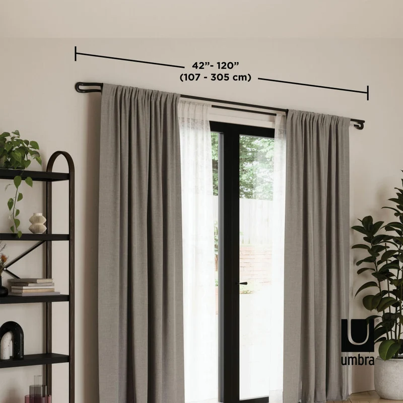 Umbra Doppel-Gardinenstange Midnight, Ausziehbare Vorhangstange, Stahl, Schwarz, 1017290-038