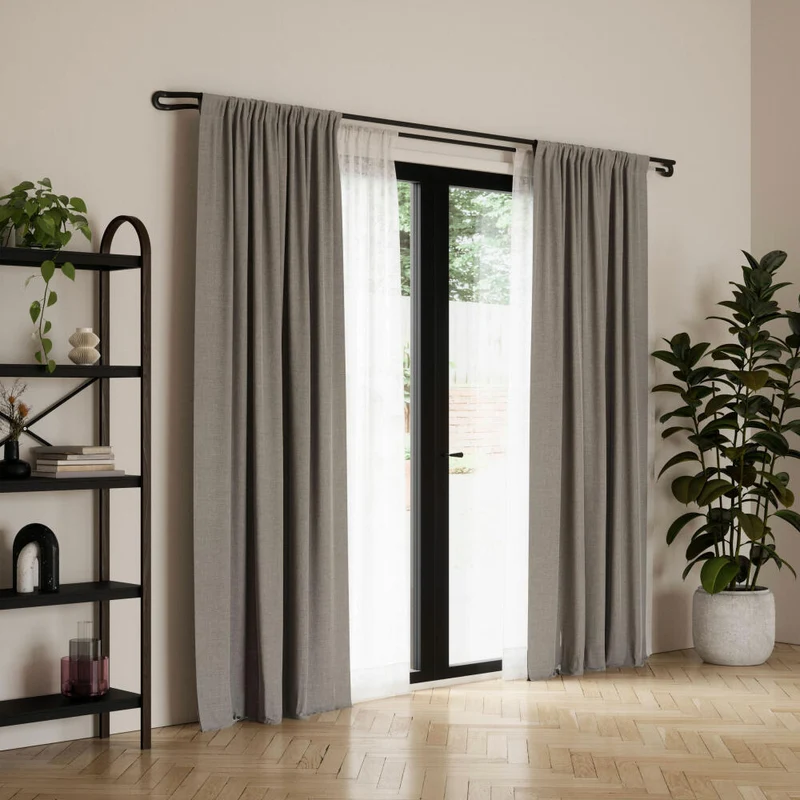 Umbra Doppel-Gardinenstange Midnight, Ausziehbare Vorhangstange, Stahl, Schwarz, 1017290-038