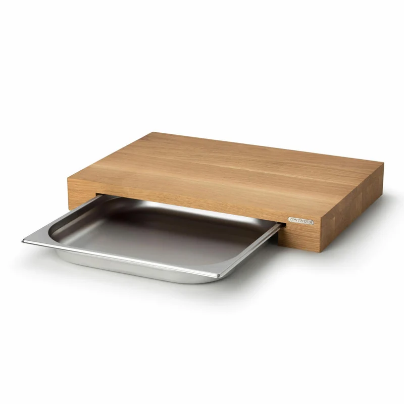 Continenta Schneidebrett mit Schublade, Küchenbrett, Servierbrett, Auffangschale, Eichenholz, 48 x 32.5 cm, 4111