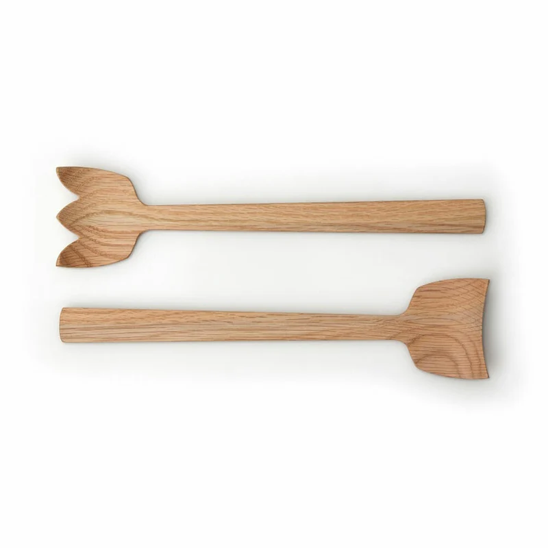 Continenta Salatbesteck Tulip, 2-tlg., Salat Besteck, Salatgabel, Salatlöffel, Holzbesteck, Eichenholz, L 30.5 cm, 4165
