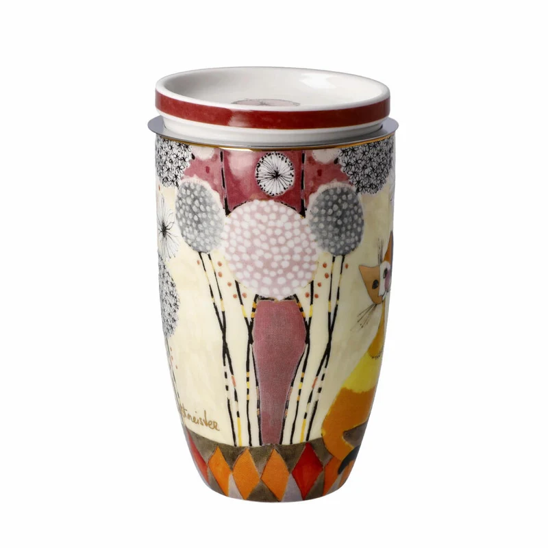 Goebel Teetasse mit Deckel und Sieb Rosina Wachtmeister - Soffioni, Katzenbecher, Fine Bone China, Bunt, 450 ml, 66861071