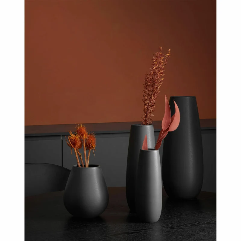 ASA Selection ease Vase Black Iron, Blumenvase, Tischvase, Dekovase, Steingut, Schwarz Matt, H 25 cm, 91031174