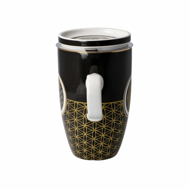 Goebel Teetasse mit Deckel und Sieb Yin Yang Schwarz, Lotus Becher, Fine Bone China, Bunt, 450 ml, 23101751