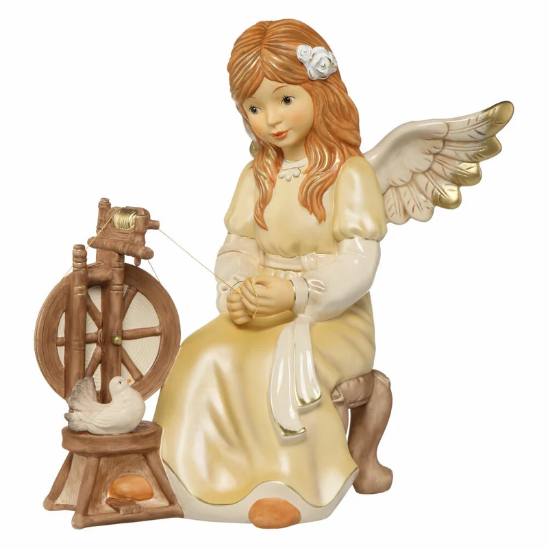 Goebel Dekofigur Engel Märchenhaftes Spinnrad, Himmelsboten, Steingut, Champagner, 36.5 cm, 41656071