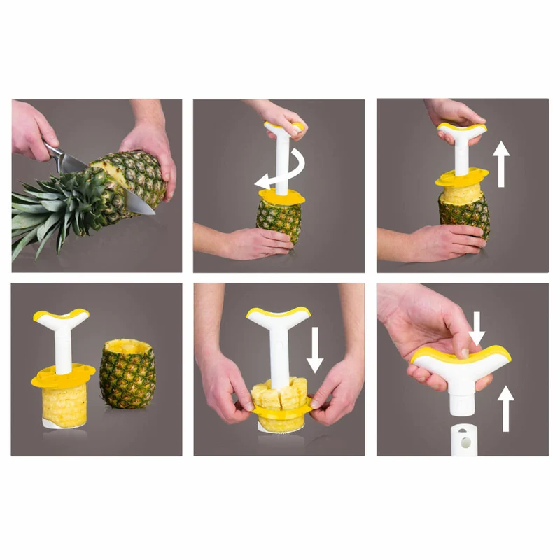 Vacu Vin Ananasschneider und -Teiler, Ananas Schneider, Ananasteiler, Ananasentkerner, Weiß / Gelb, 4863260