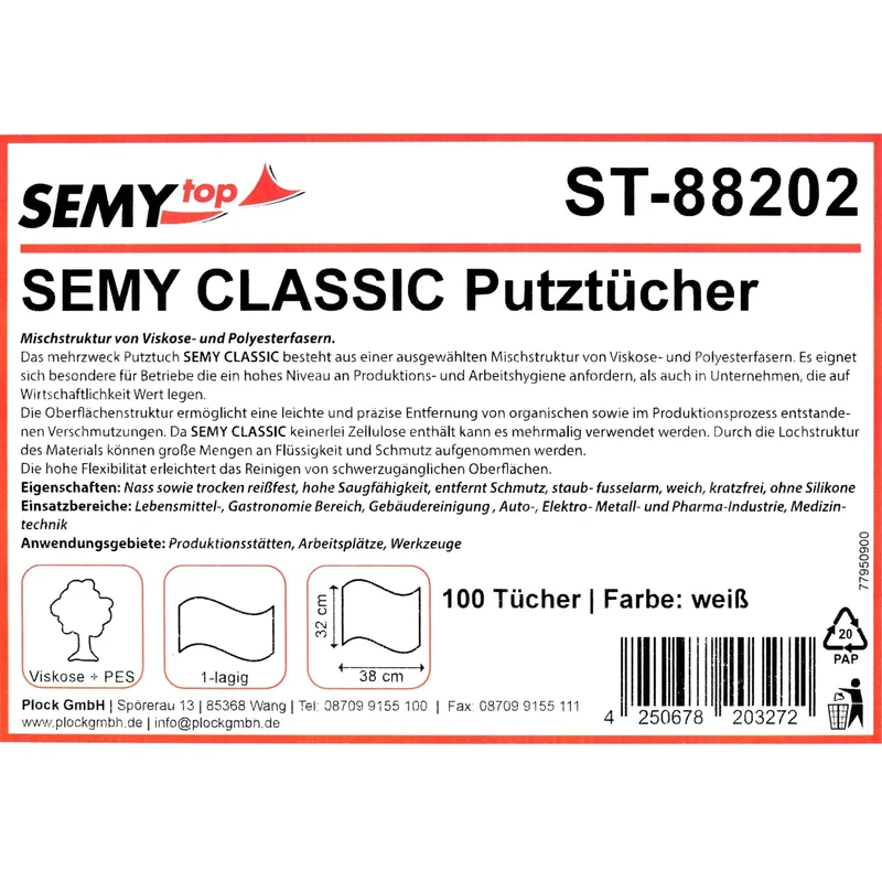 SemyTop Putztücher Classic mit Lochstruktur in Spenderbox, 32 x 38 cm, weiß