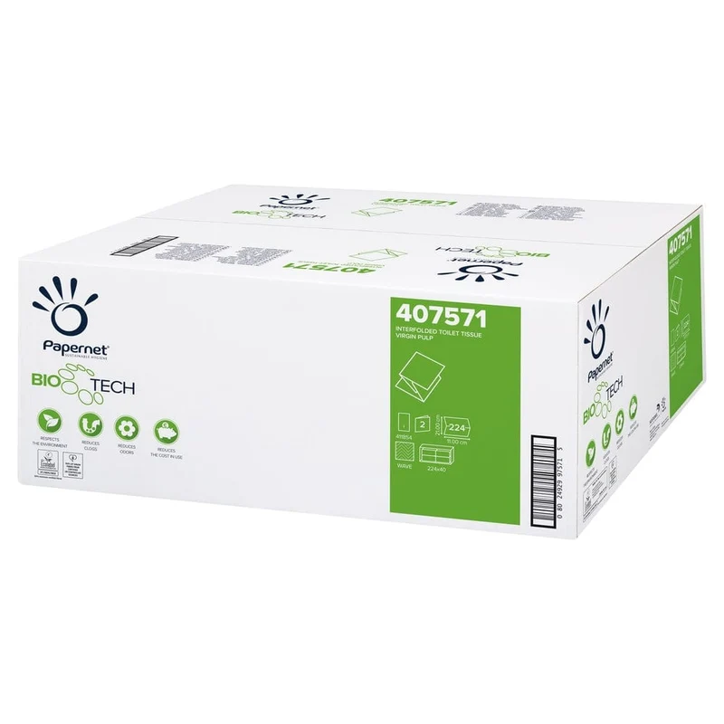 Papernet Bio Tech Einzelblatt-Toilettenpapier 2-lagig, 224 Blatt