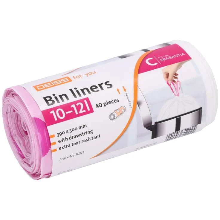 DEISS FOR YOU Müllbeutel 10-12 Liter mit rosa Zugband aus HDPE
