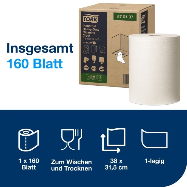Tork Extra Starkes Industrie-Reinigungstuch W1/W2/W3, 160 Blatt