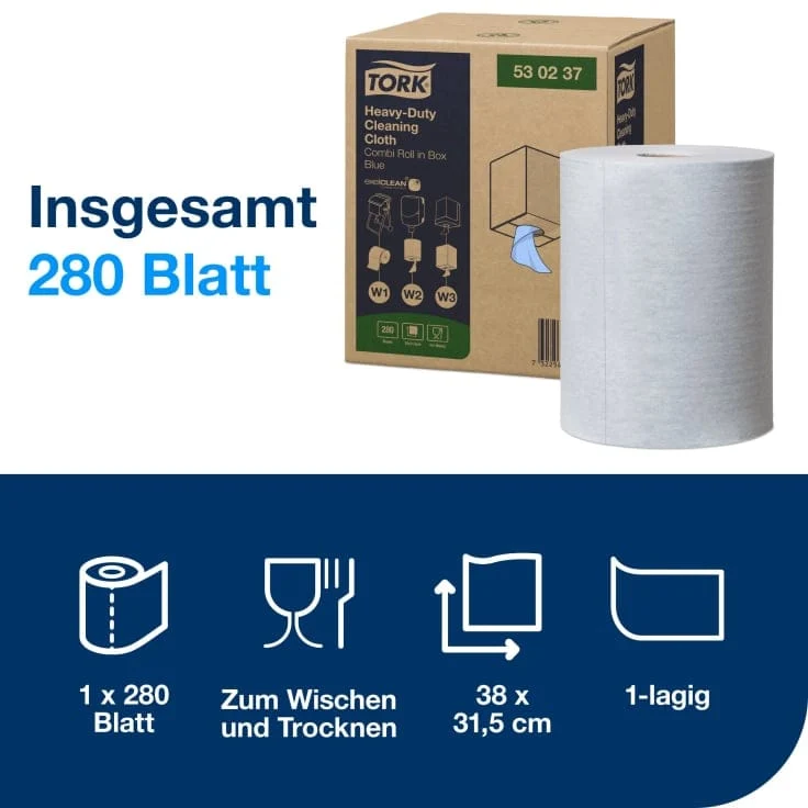 Tork Extra Starkes Reinigungstuch W1/W2/W3 blau, 280 Blatt