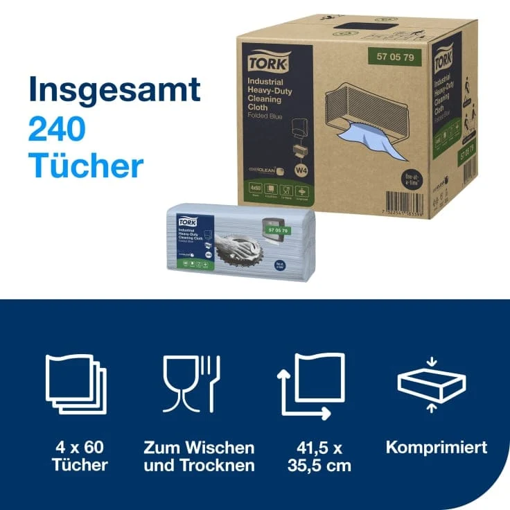 Tork Extra Starkes Industrie-Reinigungstuch W4 blau, 60 Tücher