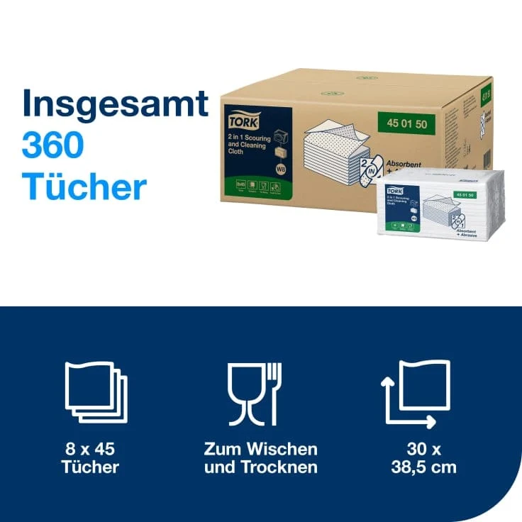 Tork 2-in-1 Scheuertuch Premium W8 weiß, 38,5 x 30 cm