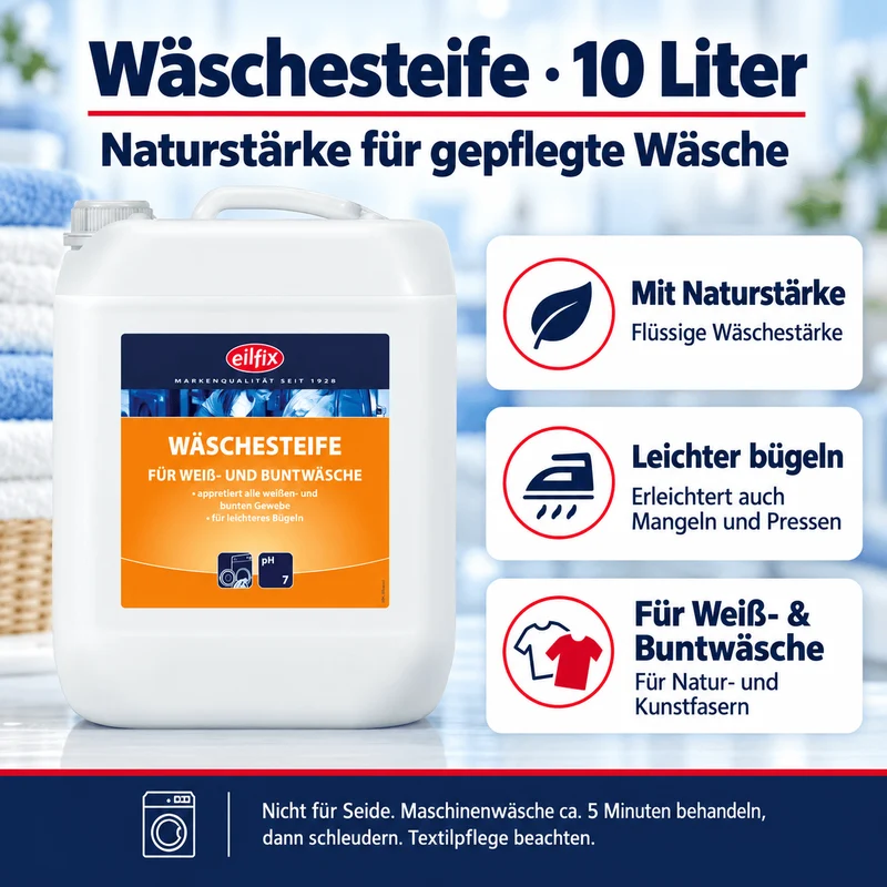 EILFIX Wäschesteife – 10-Liter-Kanister, Naturstärke, für Waschmaschine & Handwäsche