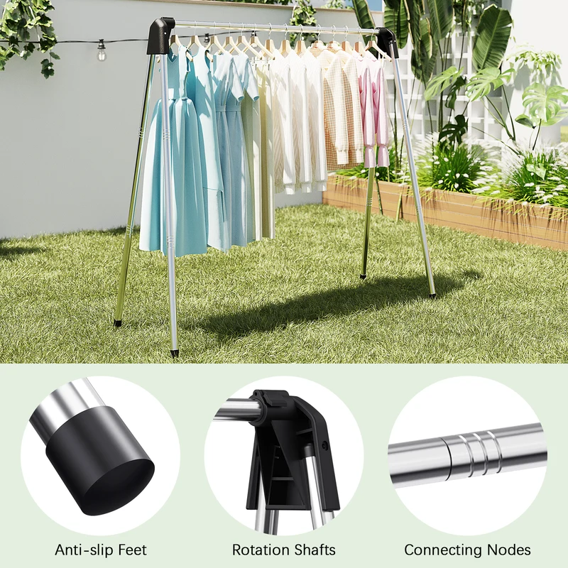 KK KINGRACK Clothes Drying Rack, Foldable Clothing Rack, for Indoor Outdoor, Stainless Steel