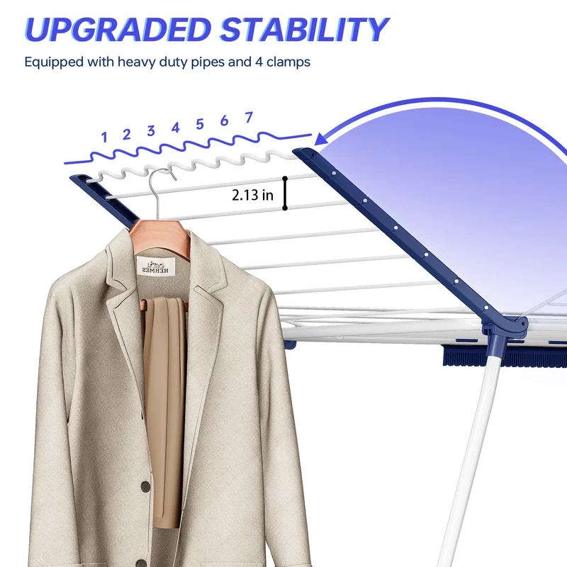 Clothes Drying Rack, KK KINGRACK Foldable Drying Rack with Large Space & Sock Clips, Laundry Rack with 4 Drying Wings, Indoor Outdoor, White
