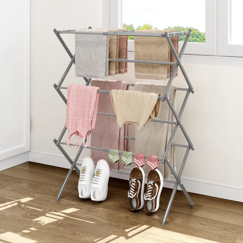 KK KINGRACK Clothes Drying Rack, Expandable & Collapsible Steel Laundry Drying Racks, Gray (121501-Gray)