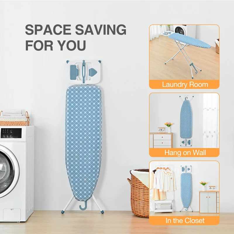 KK KINGRACK Ironing Board, Portable Iron Board with Hanger & Iron Rest, 7 Adjustable Heights, Blue, 43x13"(TYB1343H3-22B)