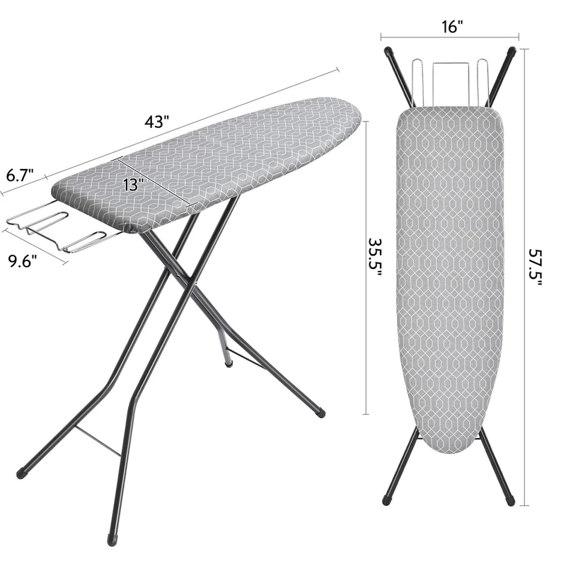 KK KINGRACK Ironing Board, Iron Board with Heat Resistant Cover & Iron Rest, 7 Height Adjustable, 43x13 in, Gray
