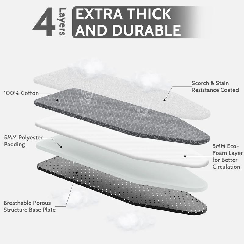 KK KINGRACK Ironing Board, Iron Board with Heat Resistant Cover & Iron Rest, 7 Height Adjustable, 43x13 in, Gray