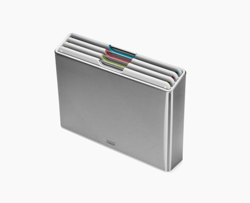 Folio™ 4-teiliges, farbkodiertes Schneidebrett-Set mit Edelstahl-Aufbewahrung