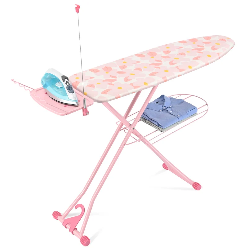 TOOLF Ironing Board, Multi-use Iron Board with Hanger & Iron Rest, 7 Adjustable Heights, 43x13", Pink (QP1343HT2-P)
