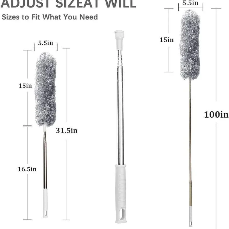 Extendable Microfiber Duster with Stainless Steel Telescopic Pole