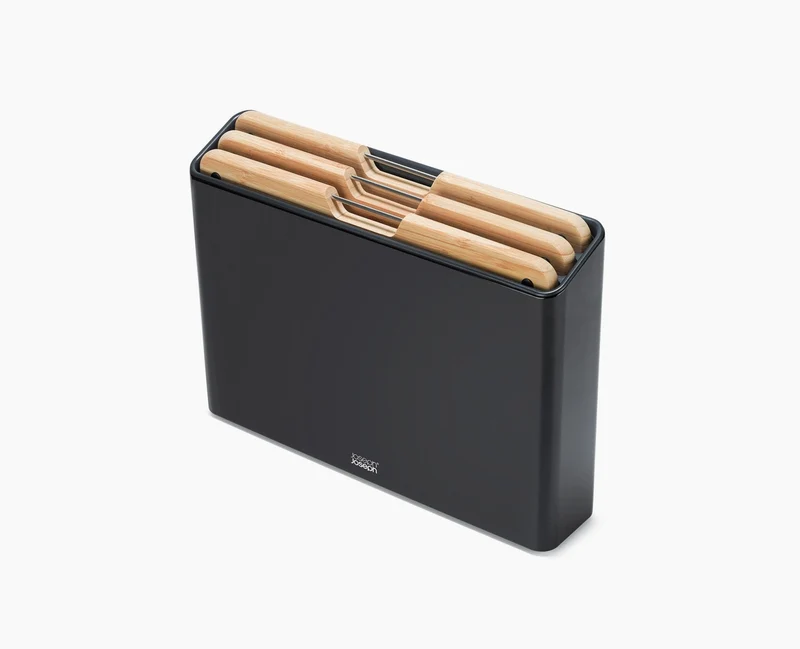 Folio™ 3-teiliges Bambus-Schneidebrett-Set mit schwarzer Edelstahl-Aufbewahrung