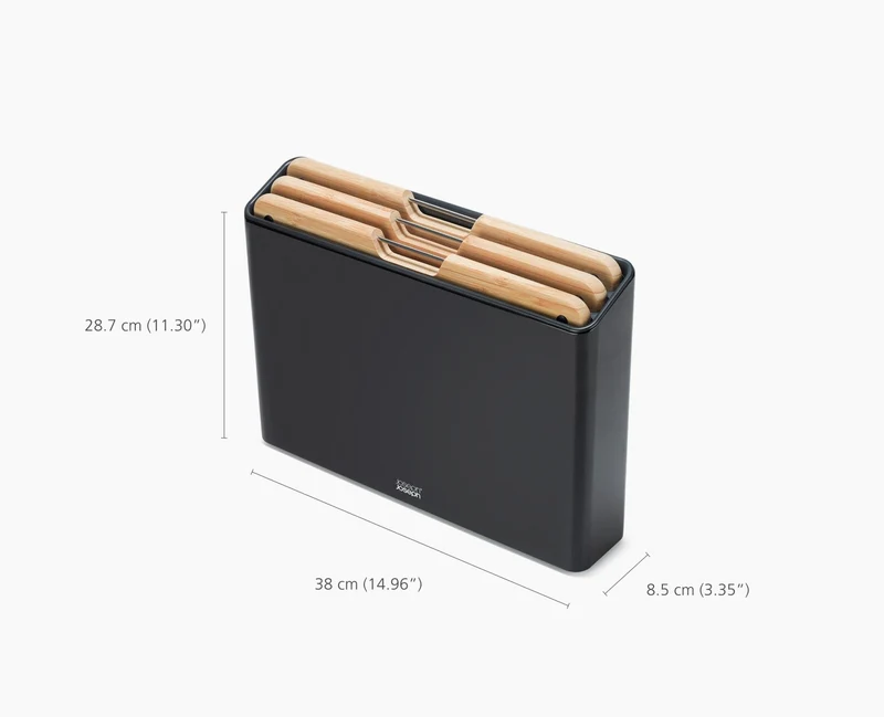 Folio™ 3-teiliges Bambus-Schneidebrett-Set mit schwarzer Edelstahl-Aufbewahrung